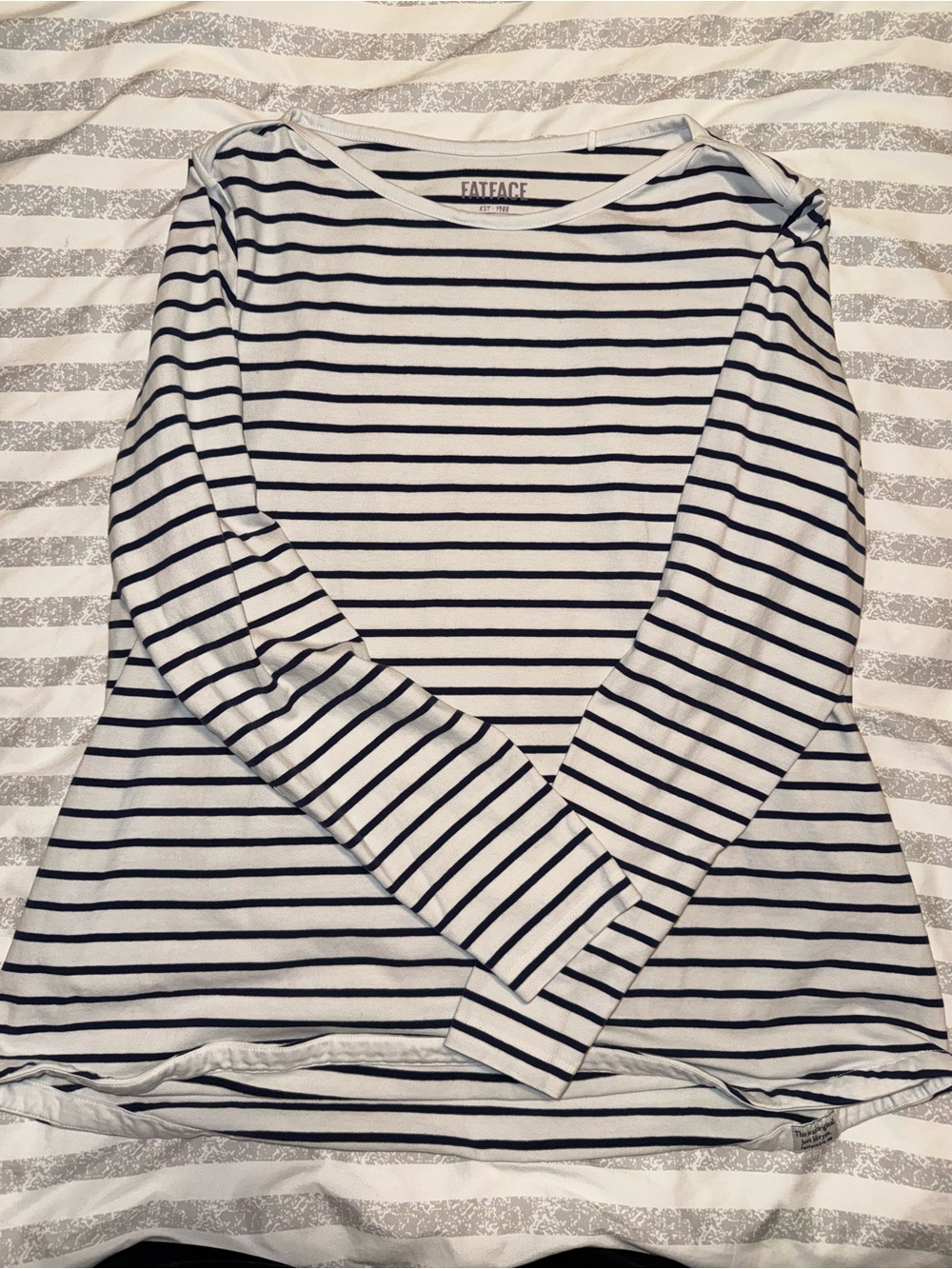 Fat Face White and Navy Striped Long Sleeve Top